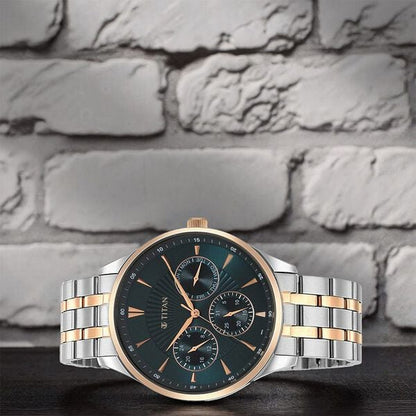 Titan Opulent Blue Dial Quartz Multifunction Stainless Steel Strap watch for Men