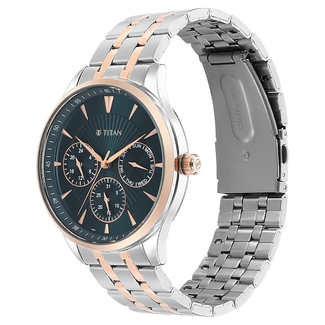 Titan Opulent Blue Dial Quartz Multifunction Stainless Steel Strap watch for Men