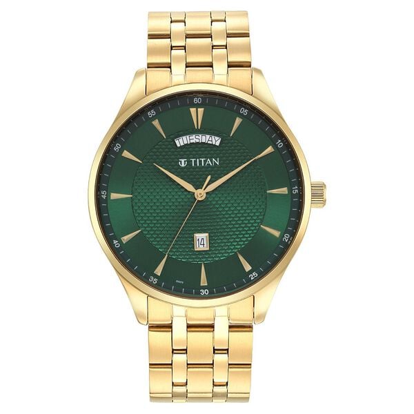 Titan Opulent Green Dial Analog Stainless Steel Strap watch for Men
