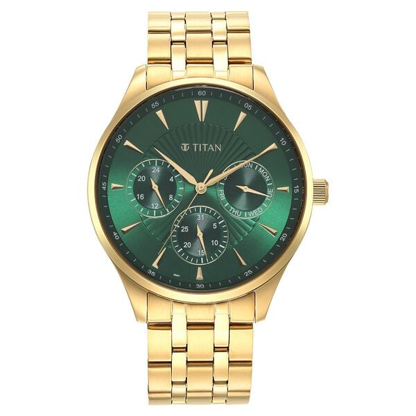 Titan Opulent Green Dial Quartz Multifunction Stainless Steel Strap watch for Men