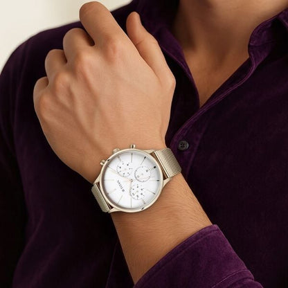 Titan Light Leathers Silver Dial Quartz Multifunction Stainless Steel Strap Watch for Men