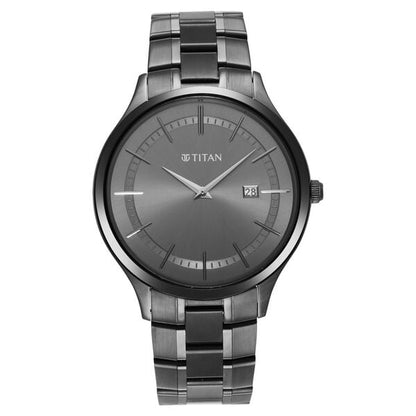 Titan Classique Slimline Anthracite Dial Analog with Date Stainless Steel Strap watch for Men