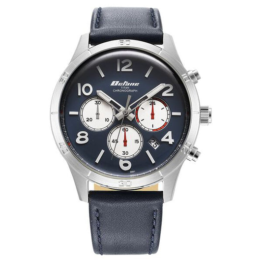 Titan Octane Classic Sporty Blue Dial Chronograph Leather Strap watch for Men