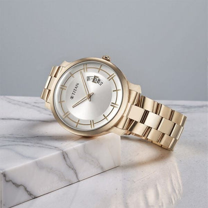 Titan Classic Distincta Silver Dial Analog with Date Stainless Steel Strap watch for Men