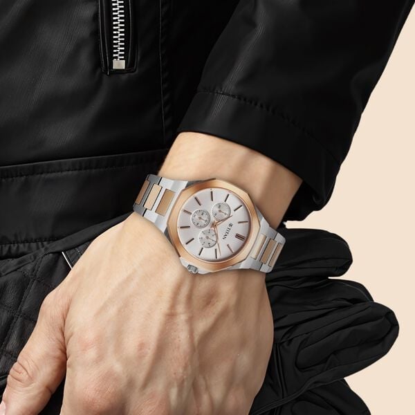 Titan Classic Slim Multifunction Multifunction Silver Dial Multicoloured Stainless Steel Strap Watch For Men