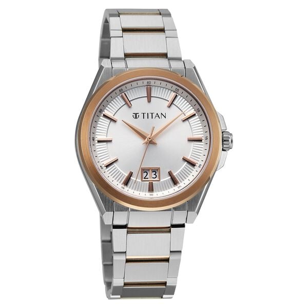 Titan Classique Big Date Analog with Silver Dial Dual Tone Stainless Steel Strap Watch for Men
