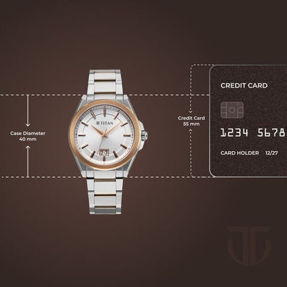 Titan Classique Big Date Analog with Silver Dial Dual Tone Stainless Steel Strap Watch for Men