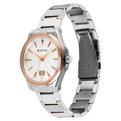 Titan Classique Big Date Analog with Silver Dial Dual Tone Stainless Steel Strap Watch for Men