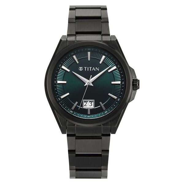Titan Classique Big Date Analog with Green Dial Dark Gun Stainless Steel Strap Watch for Men