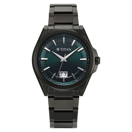 Titan Classique Big Date Analog with Green Dial Dark Gun Stainless Steel Strap Watch for Men