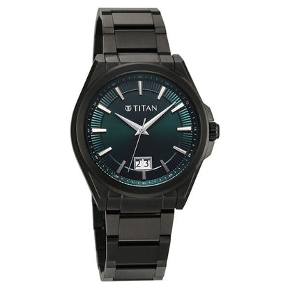Titan Classique Big Date Analog with Green Dial Dark Gun Stainless Steel Strap Watch for Men
