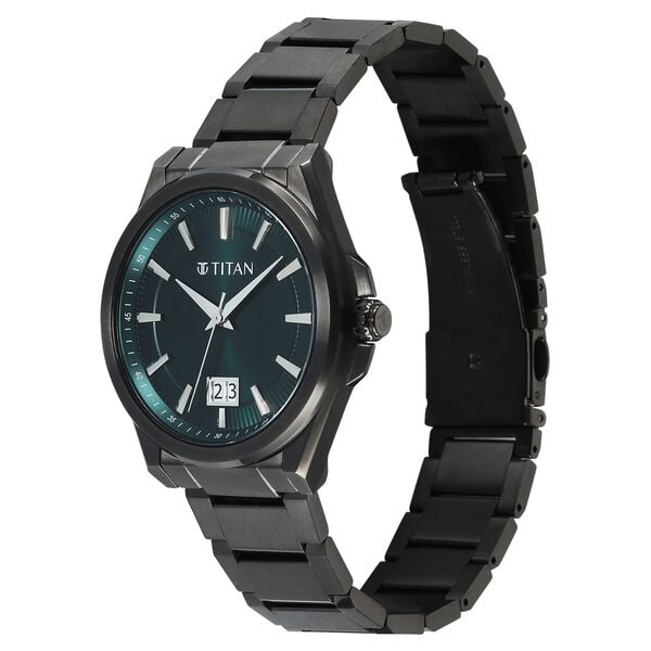 Titan Classique Big Date Analog with Green Dial Dark Gun Stainless Steel Strap Watch for Men