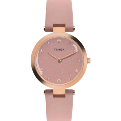 Fashion Women Quartz Pink Dial Analog Leather Watch TWEL19204