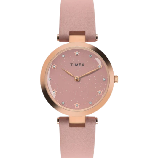 Fashion Women Quartz Pink Dial Analog Leather Watch TWEL19204