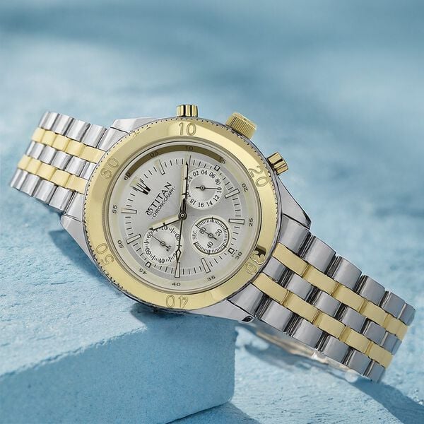 Titan Quartz Chronograph Silver Dial Stainless Steel Strap Watch for Men