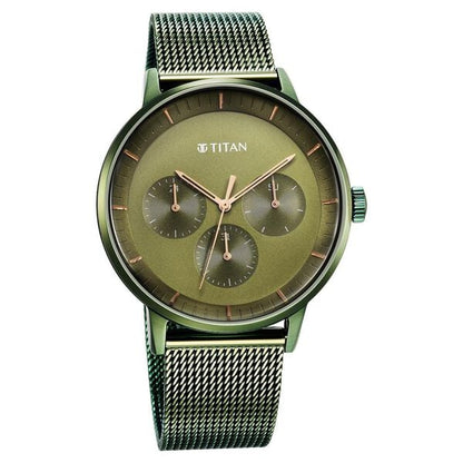 Titan Modern Classics Green Dial Quartz Multifunction Stainless Steel Strap Watch for Men