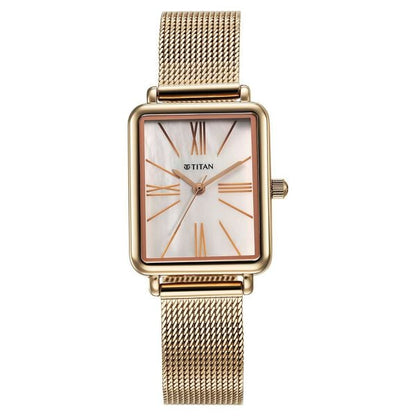 Titan Slimline Quartz Analog Mother Of Pearl Dial Rose Gold Stainless Steel Strap Watch for Women