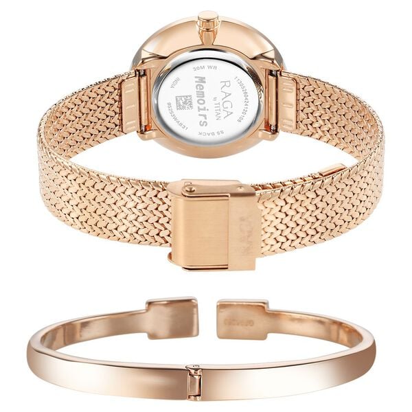 Titan Raga Memoirs Quartz Analog Mother Of Pearl Round Dial Rose Gold Metal Strap Watch For Women