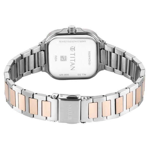 Titan Slim Square Quartz Analog with Date Silver Dial With Two Toned Color Stainless Steel Strap Watch For Women