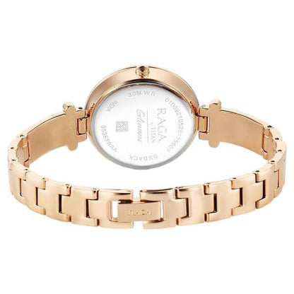Titan Raga Glimmers Quartz Analog Mother of Pearl Dial Rose Gold Metal Strap Watch For Women