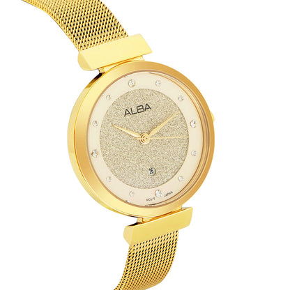 AH7CA2X1 Silver Shimmer Dial With Gold Strap Ladies Watch
