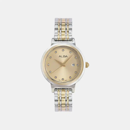 Women Quartz Champagne Dial Analog Steel Watch AH7EX4X1