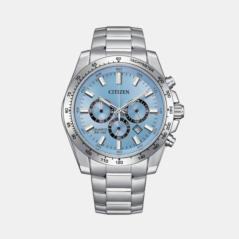 Men Quartz Light Blue Dial Chronograph Stainless Steel Watch AN8230-59L