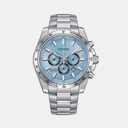 Men Quartz Light Blue Dial Chronograph Stainless Steel Watch AN8230-59L