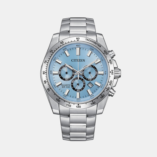 Men Quartz Light Blue Dial Chronograph Stainless Steel Watch AN8230-59L