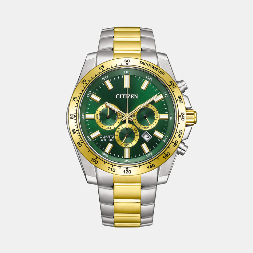 Men Quartz Green Dial Chronograph Stainless Steel Watch AN8234-58X