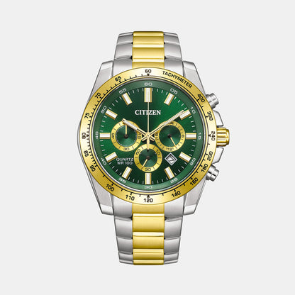 Men Quartz Green Dial Chronograph Stainless Steel Watch AN8234-58X