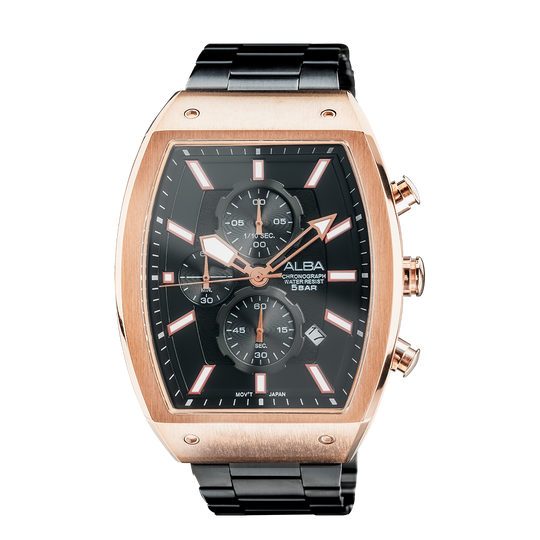 AM3992X1 Black & Gold Rectangular Dial Chronograph Watch