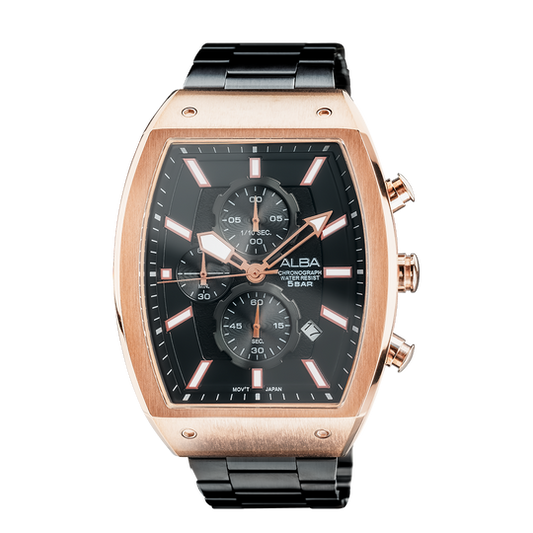 AM3992X1 Black & Gold Rectangular Dial Chronograph Watch