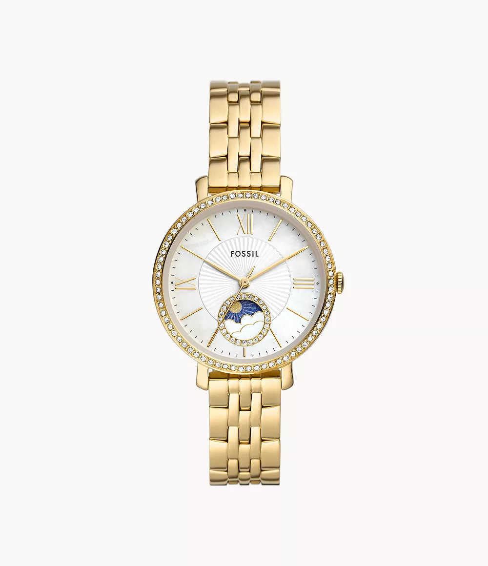 Jacqueline Sun Moon Multifunction Gold-Tone Stainless Steel Watch