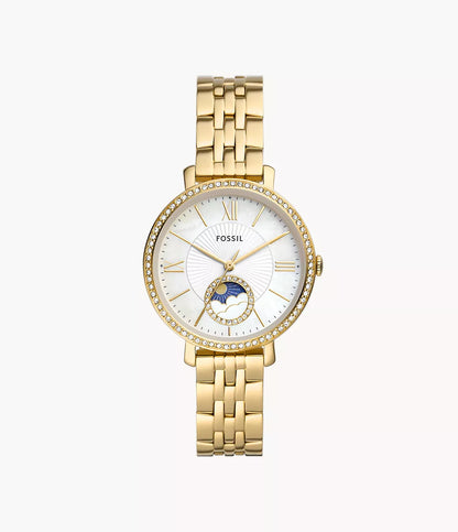 Jacqueline Sun Moon Multifunction Gold-Tone Stainless Steel Watch