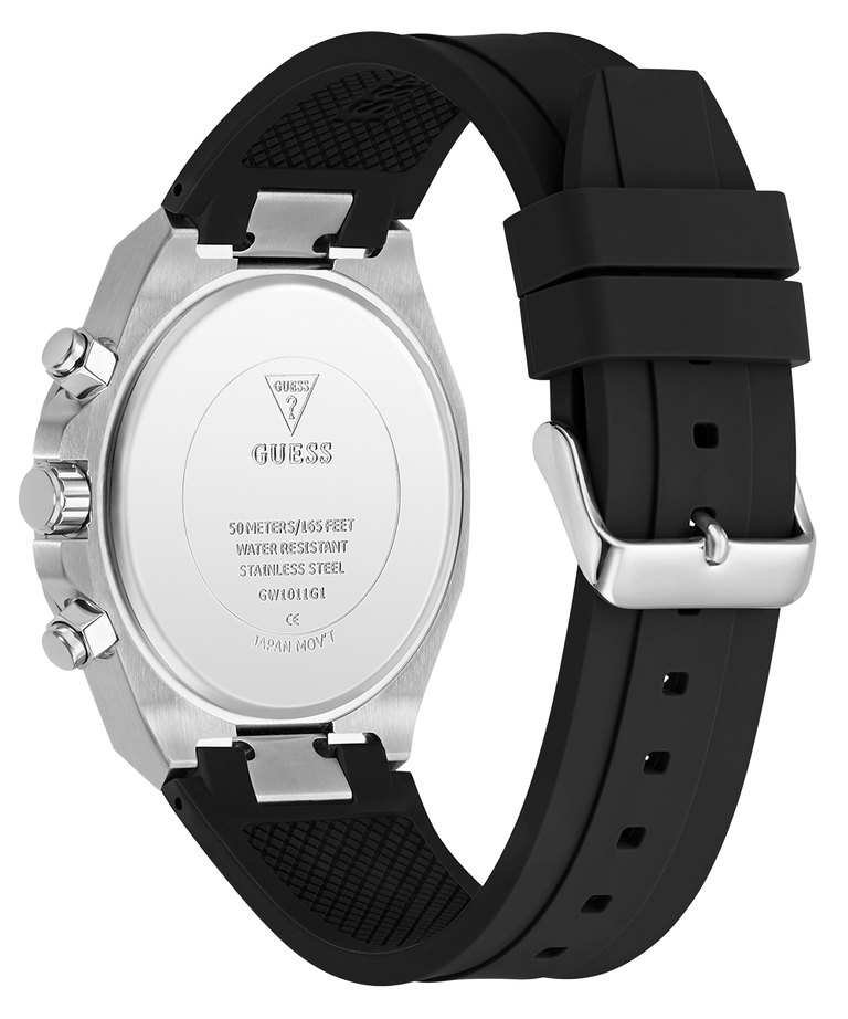 GUESS Mens Equity Black Silver Tone Analog Watch GW1011G1