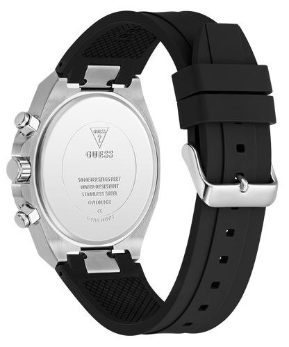 GUESS Mens Equity Black Silver Tone Analog Watch GW1011G1