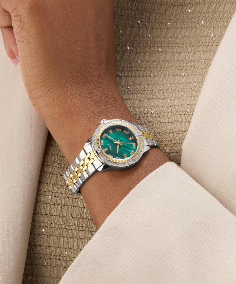 Women Quartz Green Dial Analog Stainless Steel Watch GW1027L3