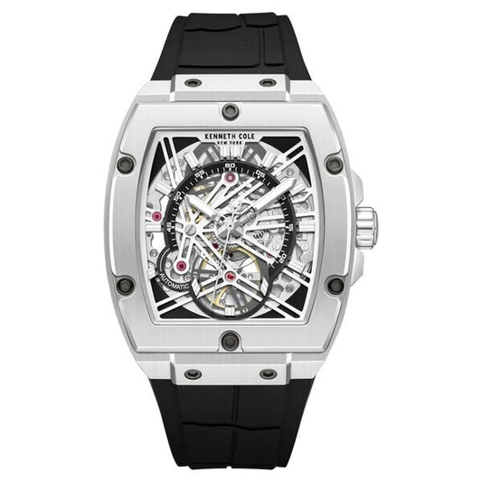 Kenneth Cole Automatic Silver Dial Black Colour Silicone Strap Watch For Men KCWGZ0067803MNW