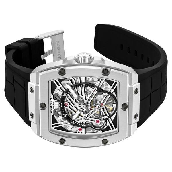 Kenneth Cole Automatic Silver Dial Black Colour Silicone Strap Watch For Men KCWGZ0067803MNW