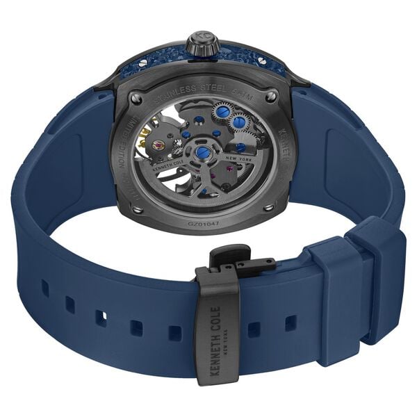 Kenneth Cole Limited Edition Automatic Self Winding and Crystal Titanium Bezel Blue Dial Blue Silicone Strap Watch With The Winder Box For Men KCWGZ0104701MNW