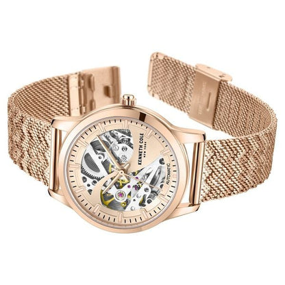 Kenneth Cole Automatic Rose Gold Round Dial Rose Gold Stainless Steel Strap Watch For Women