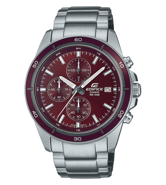 EFR-526D-5CVUDF Red Analog Dial Silver Stainless Steel Band Men's Watch ED569