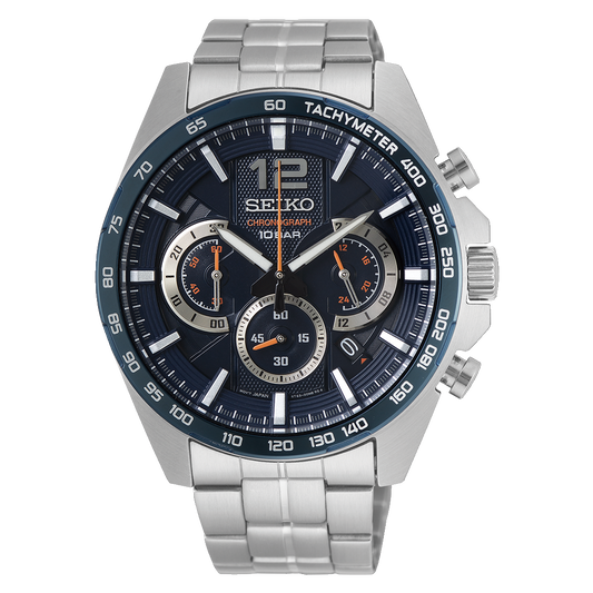 Dress Men Quartz Blue Dial Chronograph Stainless Steel Watch SSB345P1