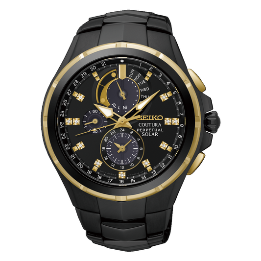 Coutura Men Solar Black Dial Chronograph Stainless Steel Watch SSC573P1