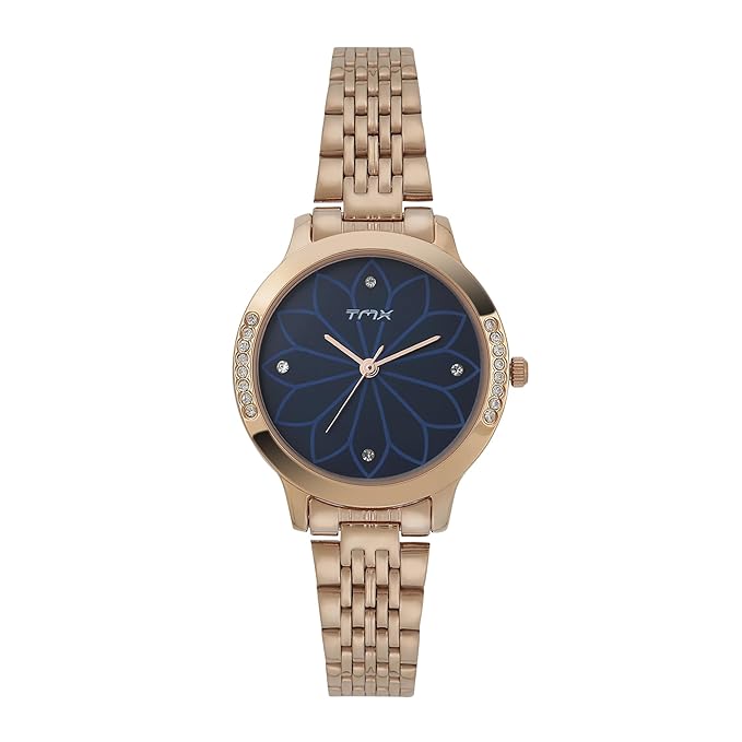 TMX Women Blue Analog Round Brass Dial Watch