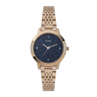 TMX Women Blue Analog Round Brass Dial Watch