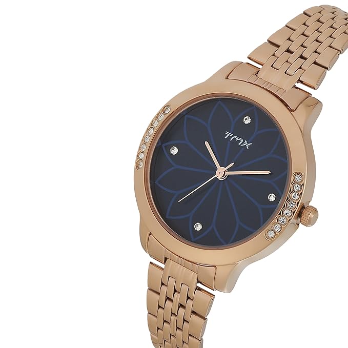 TMX Women Blue Analog Round Brass Dial Watch
