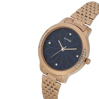 TMX Women Blue Analog Round Brass Dial Watch