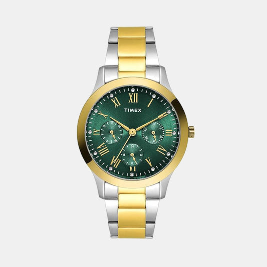 Trendline Women Quartz Green Dial Multi-Function Stainless Steel Watch TW000Q822